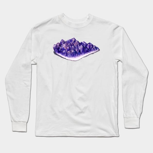 Watercolor Amethyst Cluster Long Sleeve T-Shirt by Kraina